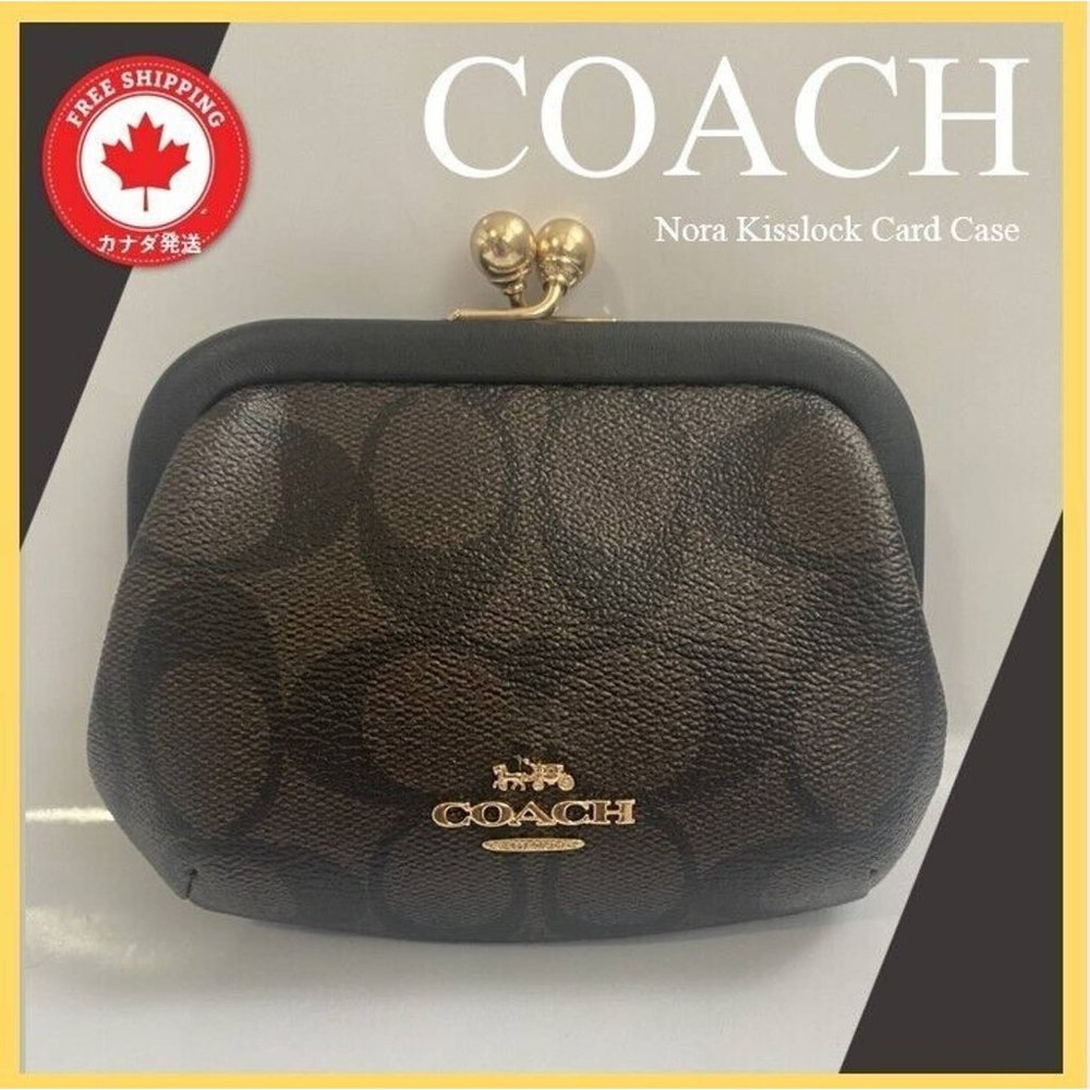 Coach NWT Nora Kisslock Card Case In Signature Canvas & Leather (C4309 )